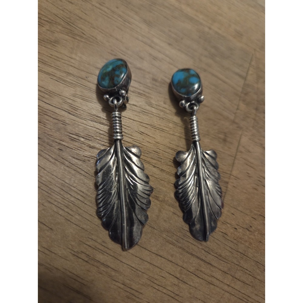 Vtg Sterling Feather Clip On Earrings